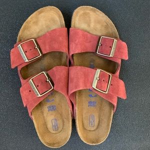 Women’s red suede Birkenstock’s